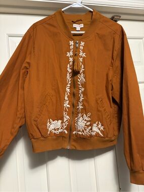 Knox Rose Rust Orange Embroidered Bomber Jacket